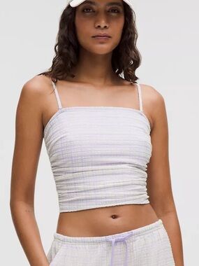 Lululemon Seersucker Strappy Tank Large Blister Check Butter Lavender NWT